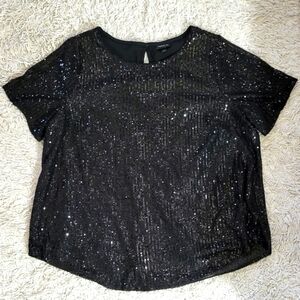 Torrid Black Sequin Short Sleeve Blouse